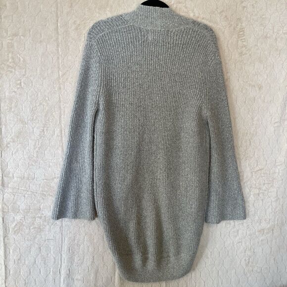 Hinge Open Front Mid Length Bell Sleeve Gray Cardigan Sz XS Front Hidden Pockets - Picture 3 of 10